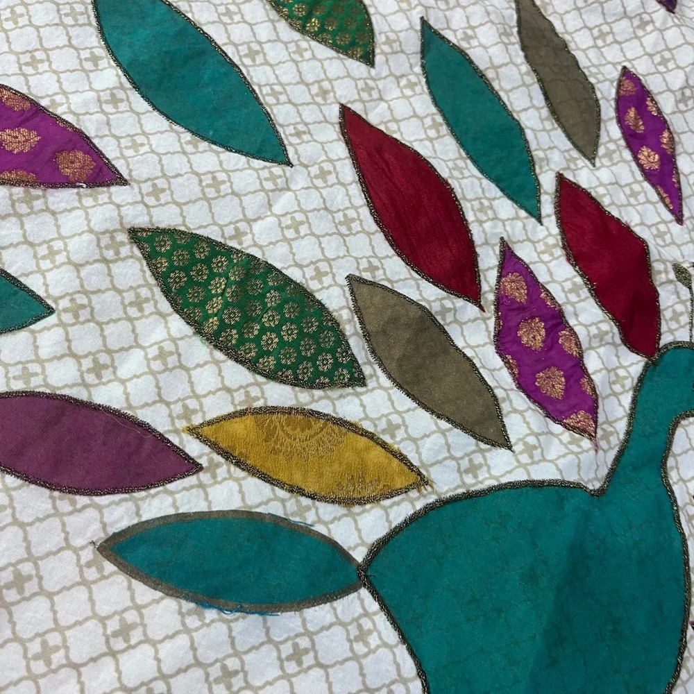Pier 1 Imports Peacock Applique Cotton Shower Curtain‎ Boho Jewel Tone Vtg